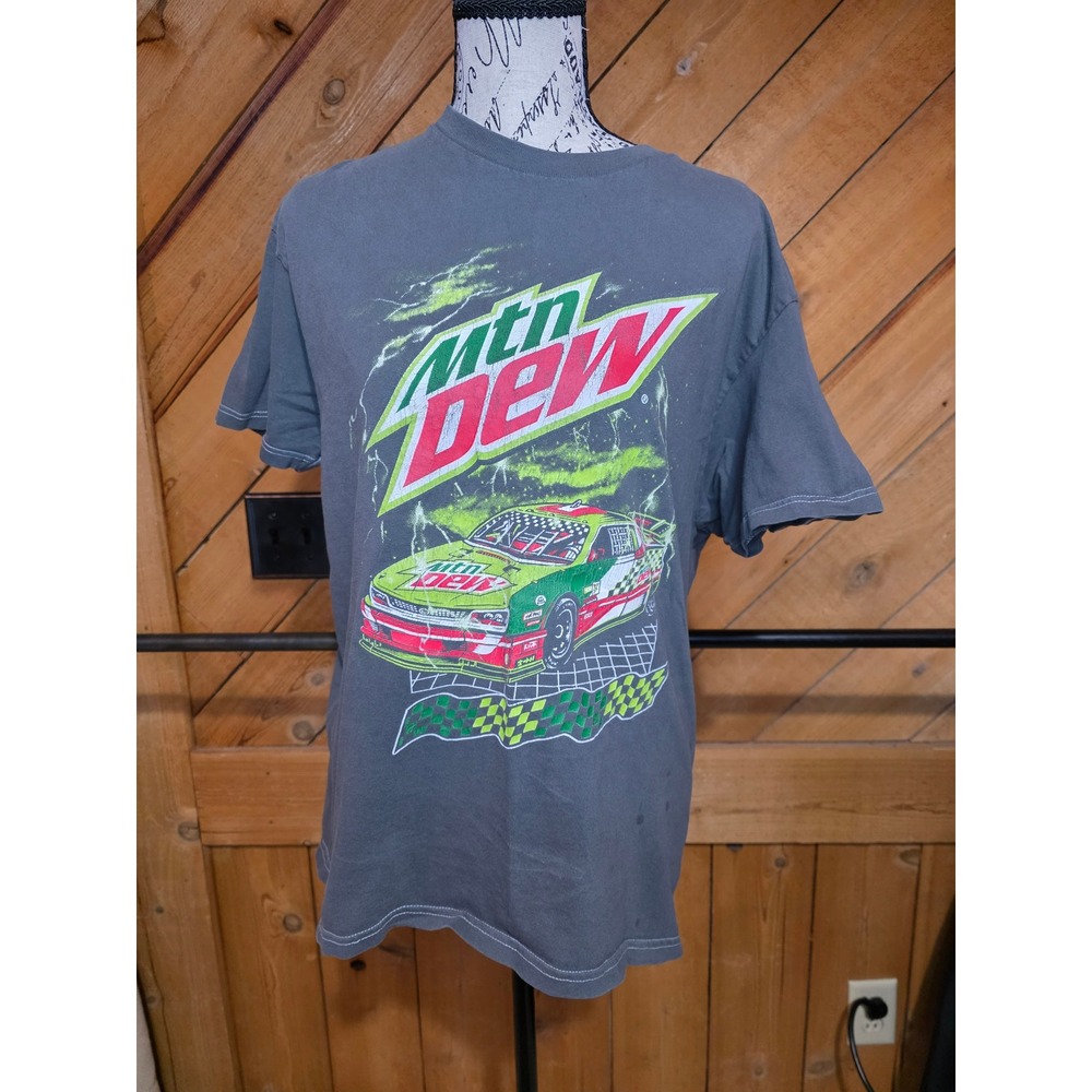 Mountain Dew Racing Graphic T‎ Shirt Mens XL Charcoal Gray Mtn Dew Stock Car Tee